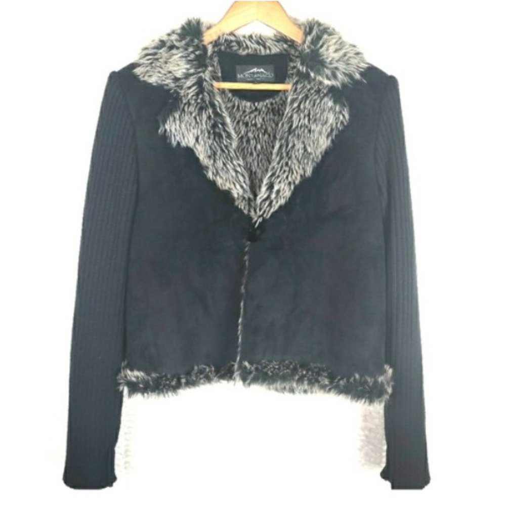 MontanaCo Black Faux Suede & Fur Jacket  L EUC